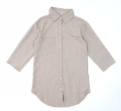 Womens UK Size S Preworn Brown Basic Button-Up