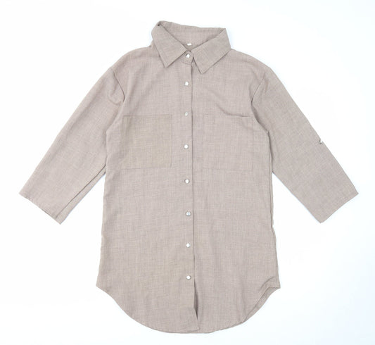 Womens UK Size S Preworn Brown Basic Button-Up