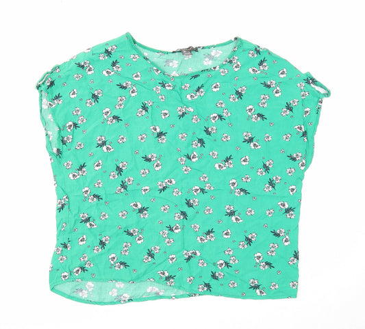 Primark Womens Green Floral Viscose Basic Blouse Size 10 Boat Neck