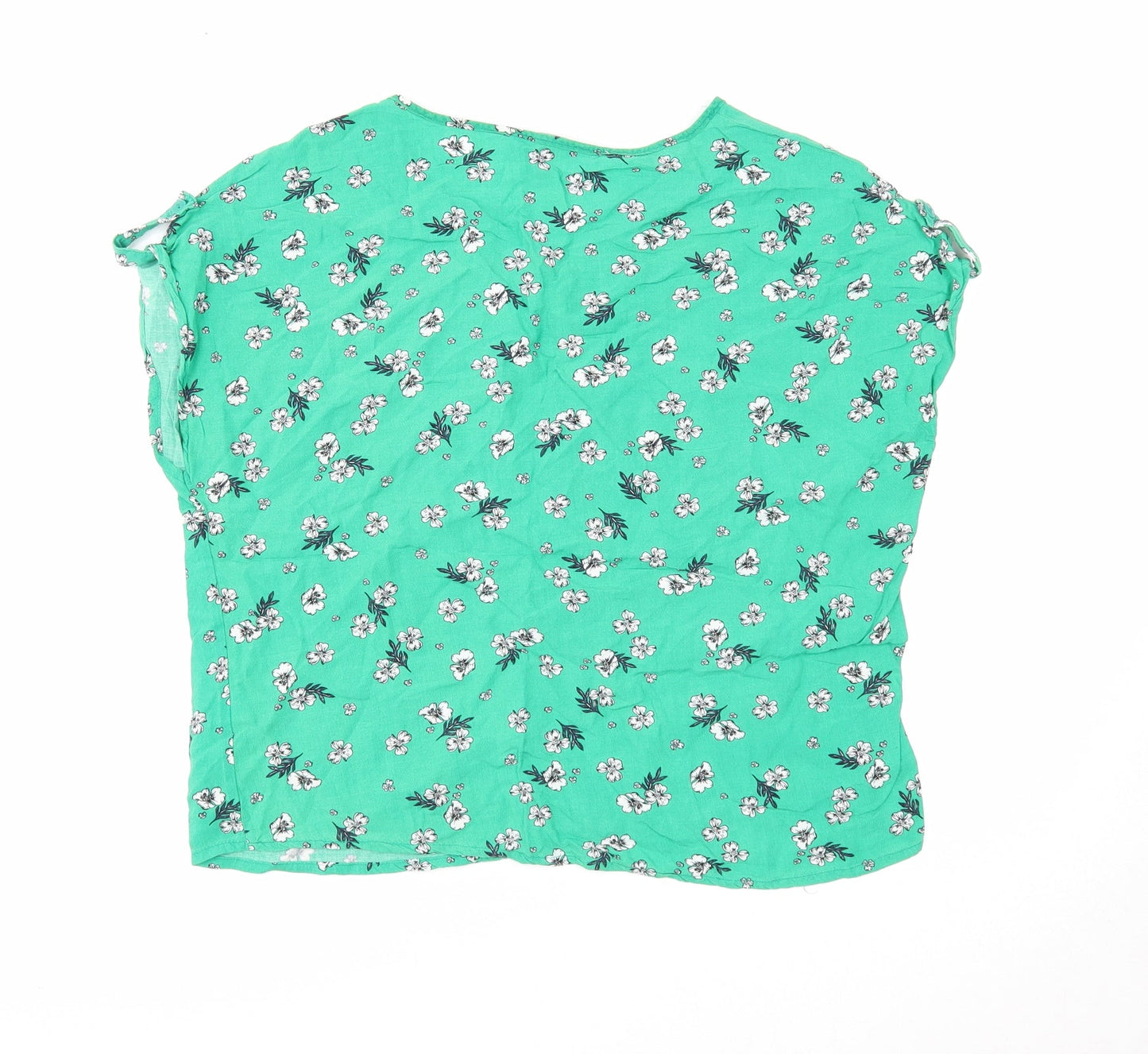 Primark Womens Green Floral Viscose Basic Blouse Size 10 Boat Neck