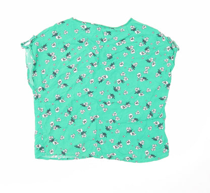 Primark Womens Green Floral Viscose Basic Blouse Size 10 Boat Neck