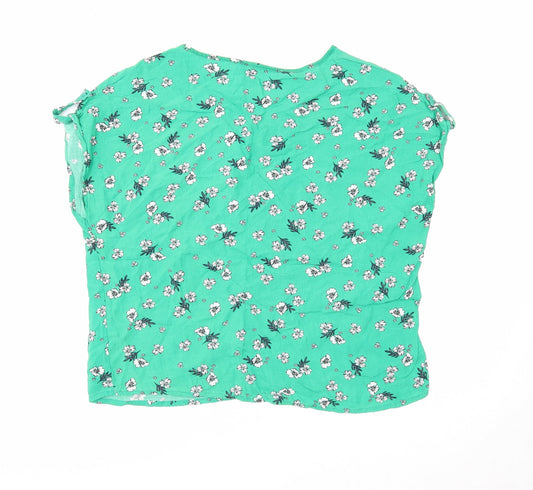 Primark Womens Green Floral Viscose Basic Blouse Size 10 Boat Neck