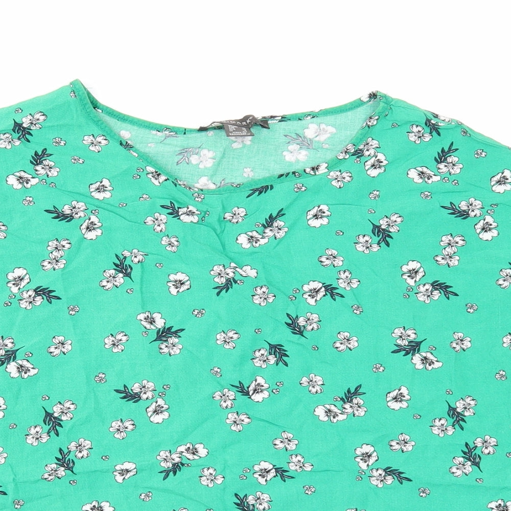 Primark Womens Green Floral Viscose Basic Blouse Size 10 Boat Neck