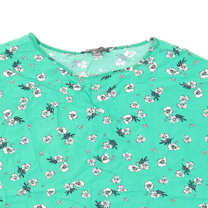 Primark Womens Green Floral Viscose Basic Blouse Size 10 Boat Neck