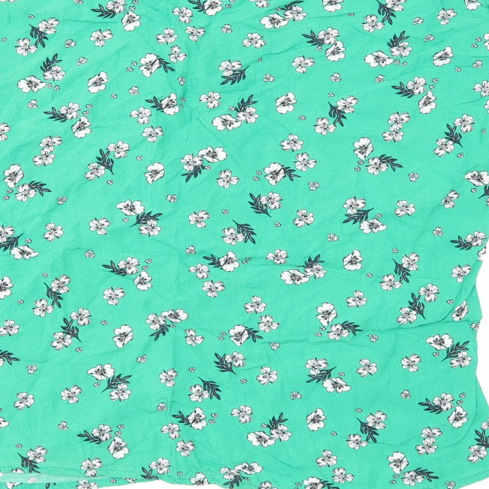 Primark Womens Green Floral Viscose Basic Blouse Size 10 Boat Neck