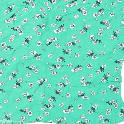 Primark Womens Green Floral Viscose Basic Blouse Size 10 Boat Neck