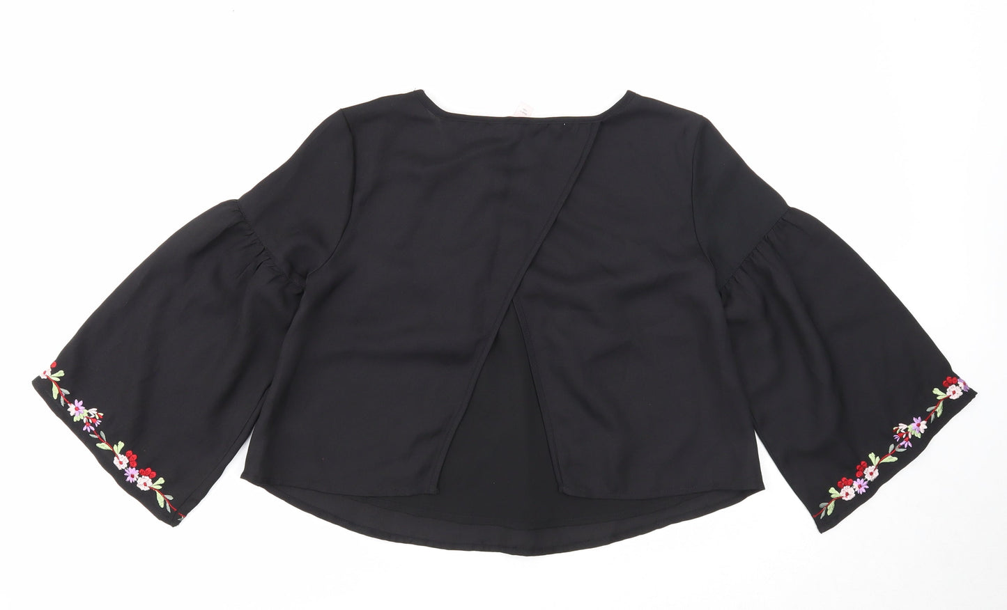 Miss Selfridge Womens Black Floral Polyester Cropped Blouse Size 4 Scoop Neck