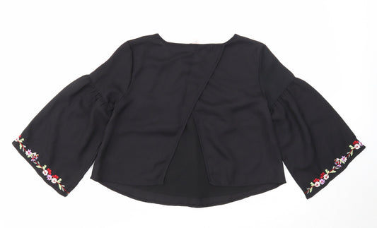 Miss Selfridge Womens Black Floral Polyester Cropped Blouse Size 4 Scoop Neck