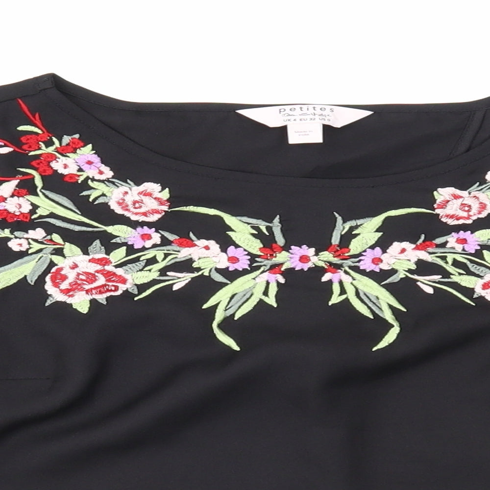 Miss Selfridge Womens Black Floral Polyester Cropped Blouse Size 4 Scoop Neck