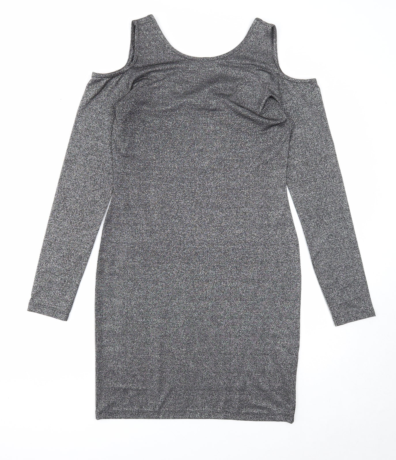 Atmosphere Womens Silver Polyester A-Line Size 12 Round Neck Pullover - Cold Shoulder