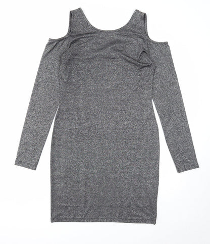 Atmosphere Womens Silver Polyester A-Line Size 12 Round Neck Pullover - Cold Shoulder