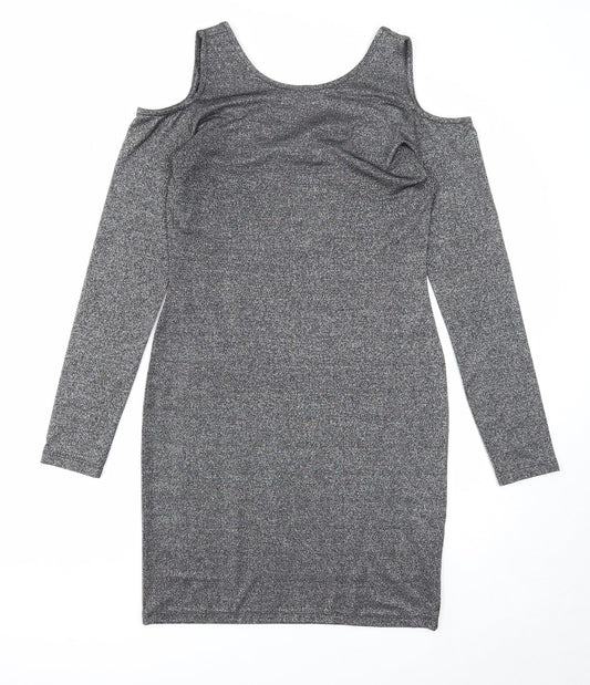 Atmosphere Womens Silver Polyester A-Line Size 12 Round Neck Pullover - Cold Shoulder