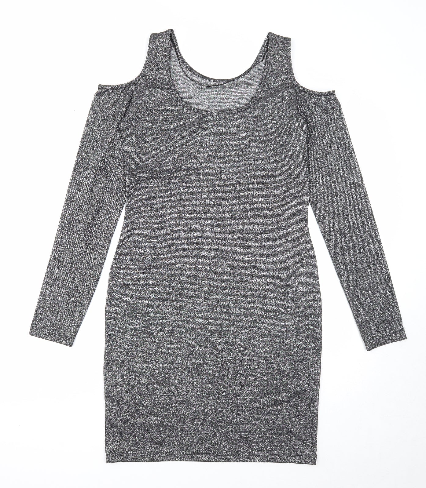 Atmosphere Womens Silver Polyester A-Line Size 12 Round Neck Pullover - Cold Shoulder