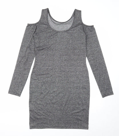 Atmosphere Womens Silver Polyester A-Line Size 12 Round Neck Pullover - Cold Shoulder