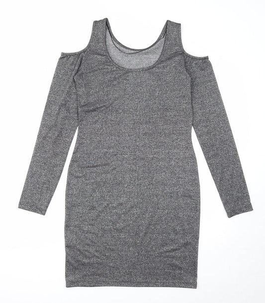 Atmosphere Womens Silver Polyester A-Line Size 12 Round Neck Pullover - Cold Shoulder