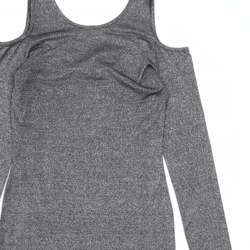 Atmosphere Womens Silver Polyester A-Line Size 12 Round Neck Pullover - Cold Shoulder