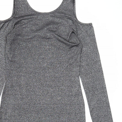 Atmosphere Womens Silver Polyester A-Line Size 12 Round Neck Pullover - Cold Shoulder