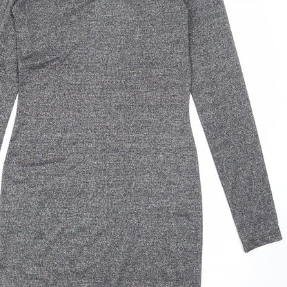 Atmosphere Womens Silver Polyester A-Line Size 12 Round Neck Pullover - Cold Shoulder