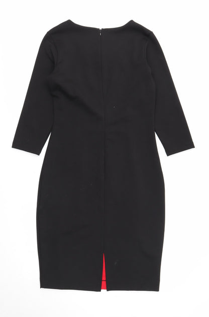 Elise & Clemence Womens Black Colourblock Cotton A-Line Size 10 Round Neck Zip