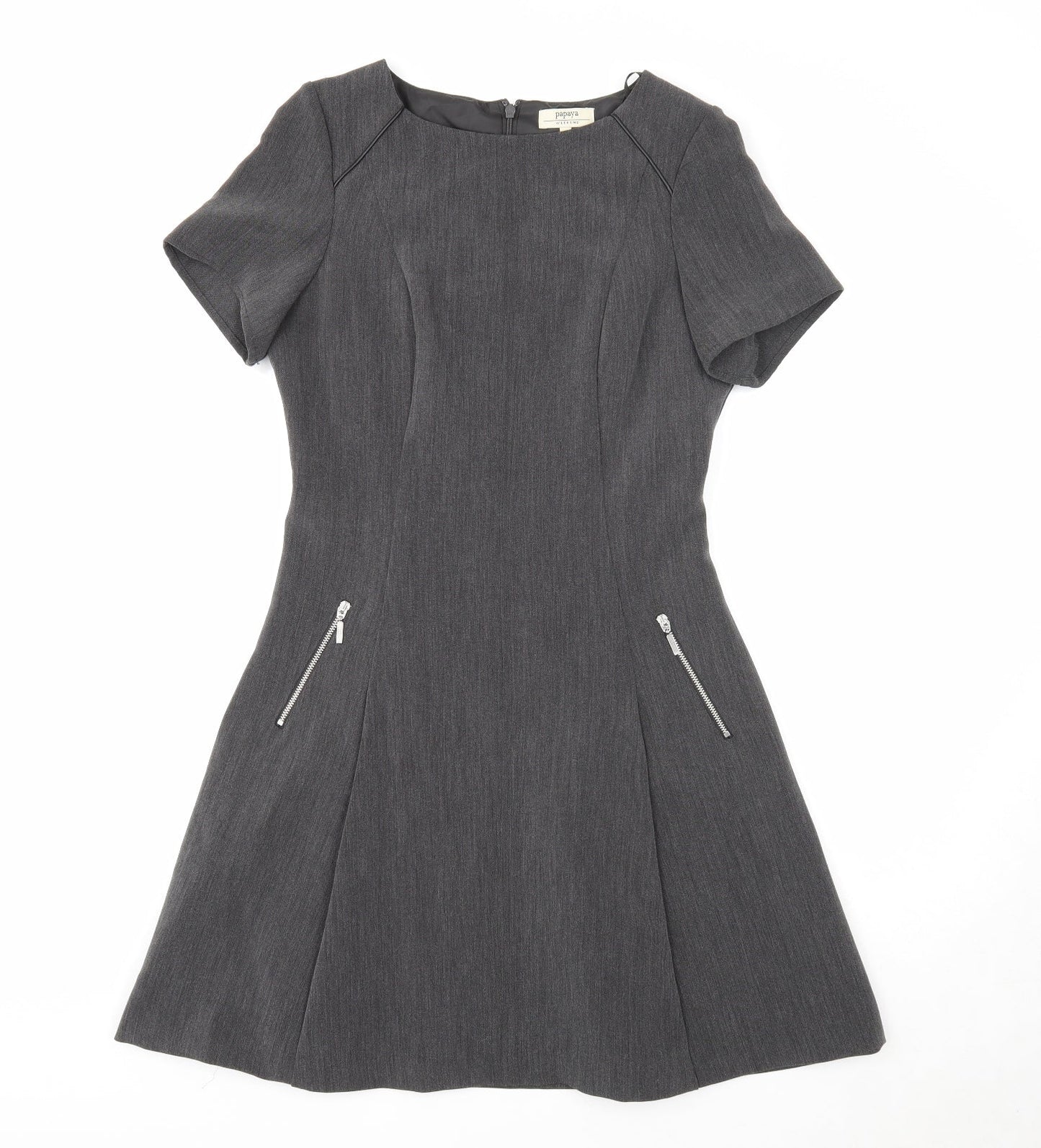 Papaya Womens Grey Polyester Fit & Flare Size 10 Round Neck Zip