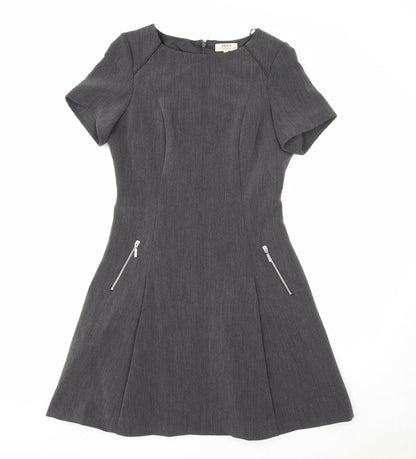 Papaya Womens Grey Polyester Fit & Flare Size 10 Round Neck Zip