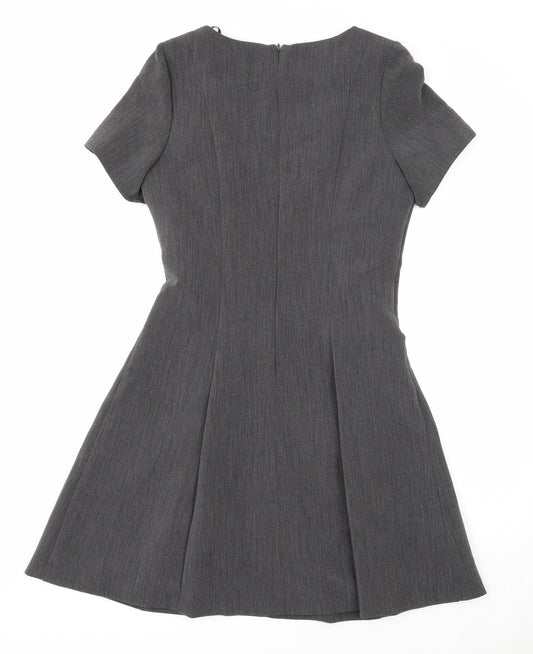 Papaya Womens Grey Polyester Fit & Flare Size 10 Round Neck Zip