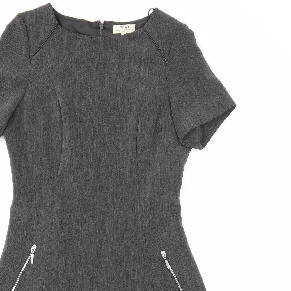 Papaya Womens Grey Polyester Fit & Flare Size 10 Round Neck Zip