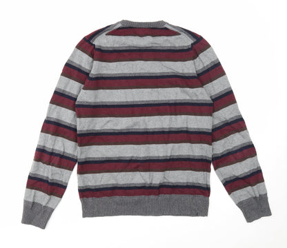 Marks and Spencer Mens Multicoloured V-Neck Striped Cotton Pullover Jumper Size S Long Sleeve