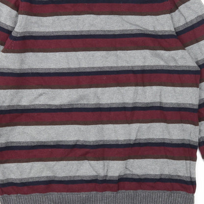 Marks and Spencer Mens Multicoloured V-Neck Striped Cotton Pullover Jumper Size S Long Sleeve