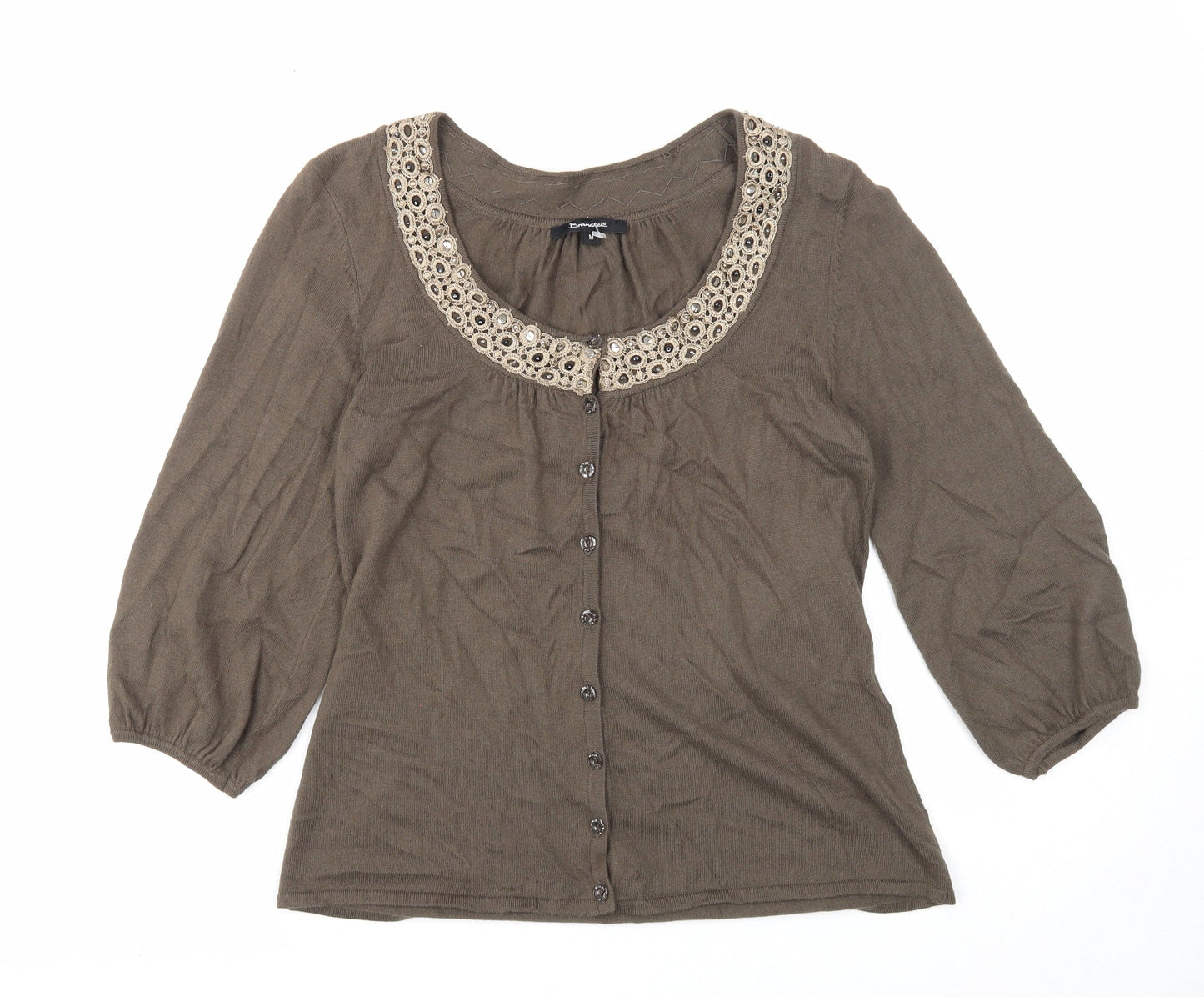 Brandtex Womens Brown Scoop Neck Viscose Cardigan Jumper Size M