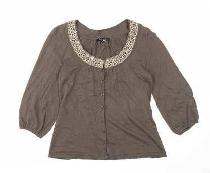 Brandtex Womens Brown Scoop Neck Viscose Cardigan Jumper Size M