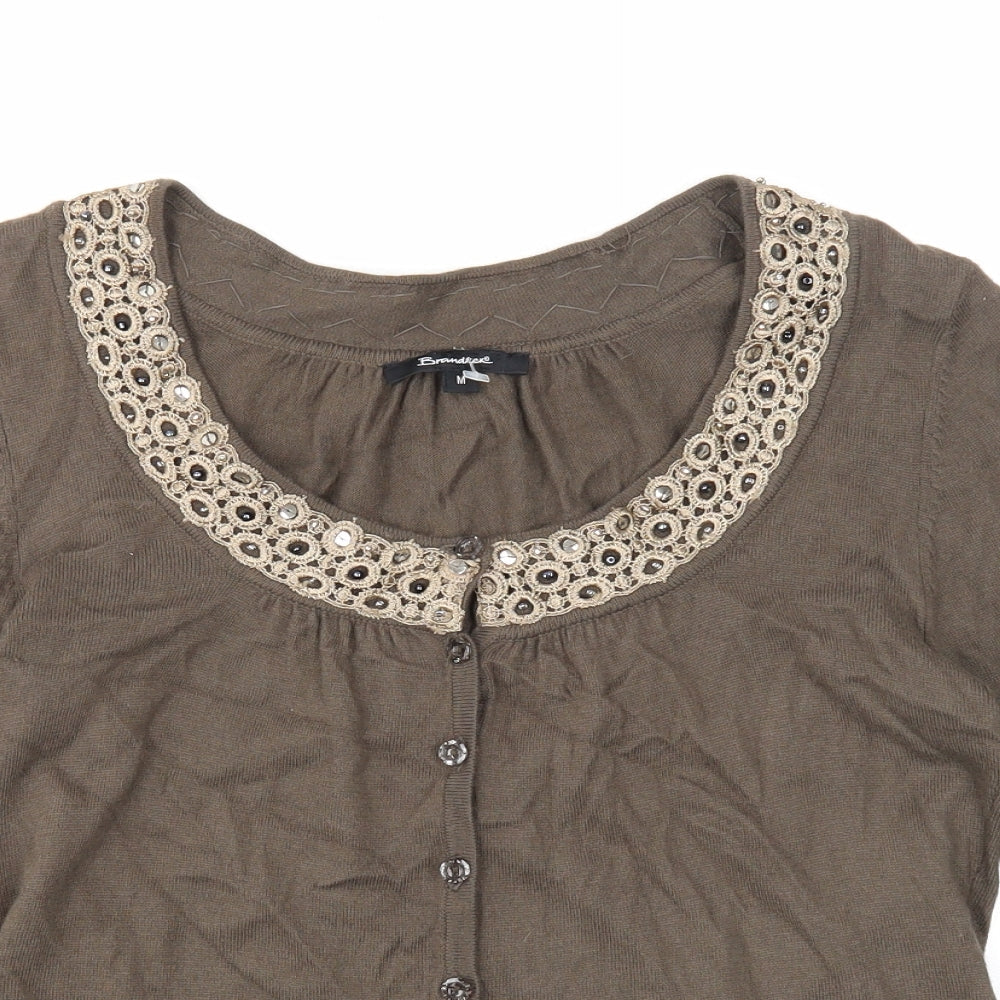 Brandtex Womens Brown Scoop Neck Viscose Cardigan Jumper Size M