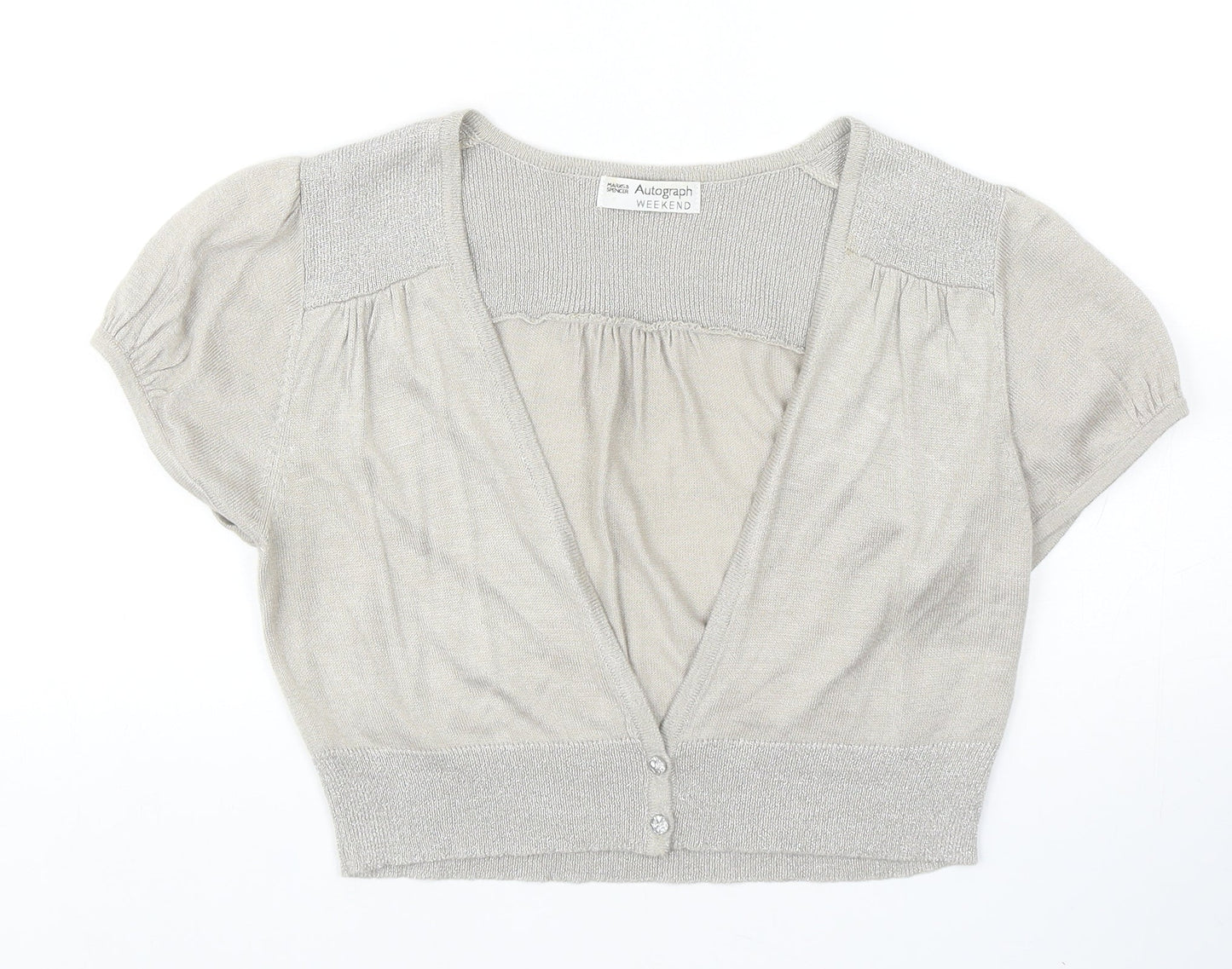 Autograph Womens Beige V-Neck Acrylic Shrug Jumper Size 12