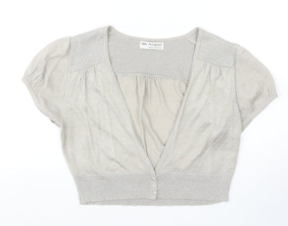 Autograph Womens Beige V-Neck Acrylic Shrug Jumper Size 12