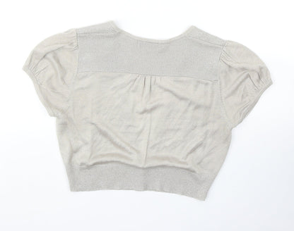 Autograph Womens Beige V-Neck Acrylic Shrug Jumper Size 12