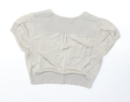 Autograph Womens Beige V-Neck Acrylic Shrug Jumper Size 12