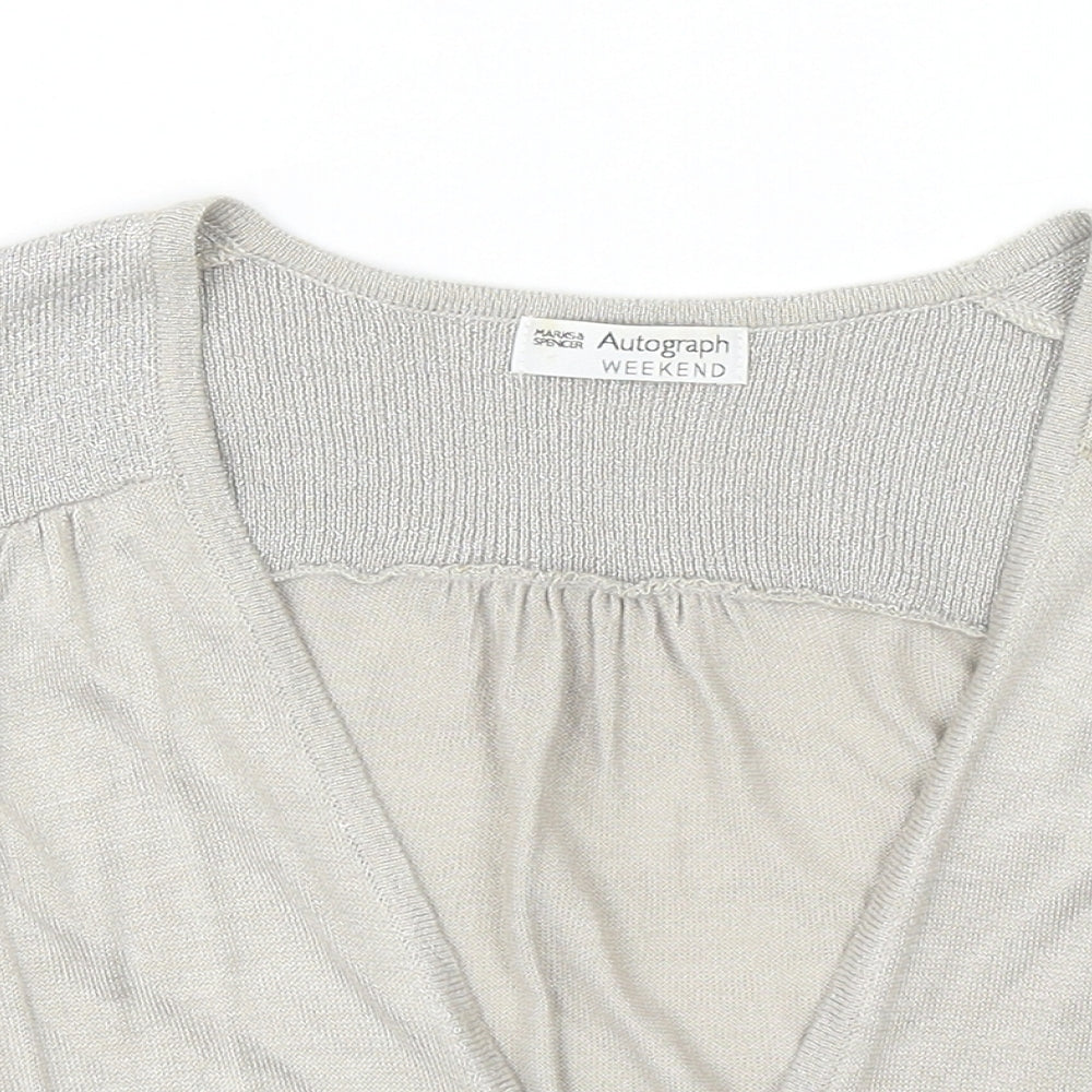 Autograph Womens Beige V-Neck Acrylic Shrug Jumper Size 12