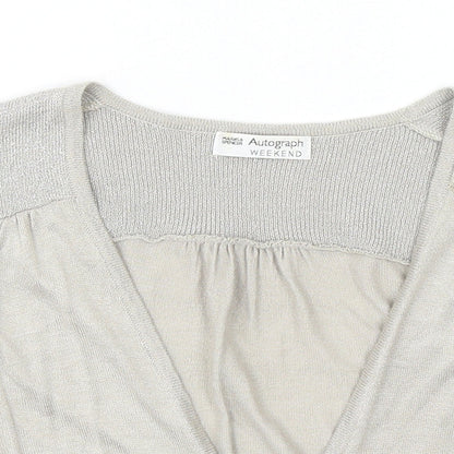 Autograph Womens Beige V-Neck Acrylic Shrug Jumper Size 12