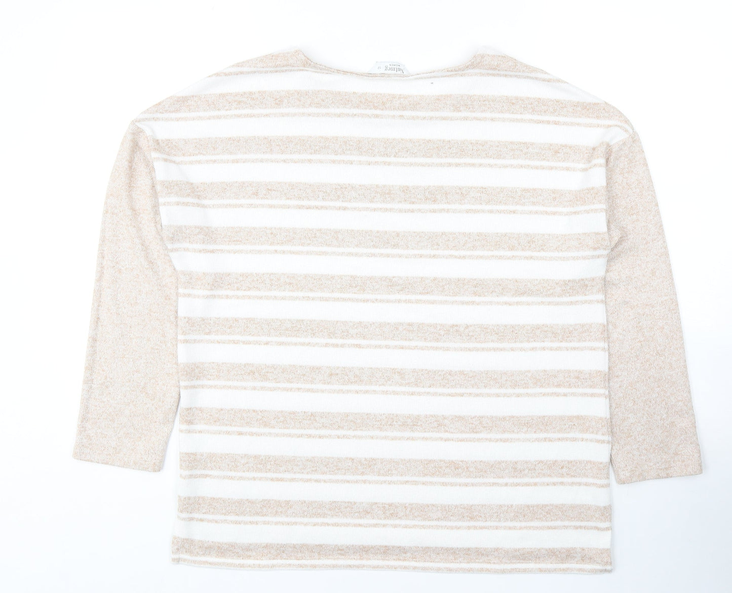 Nutmeg Womens Beige Striped Polyester Basic Blouse Size 12 Scoop Neck