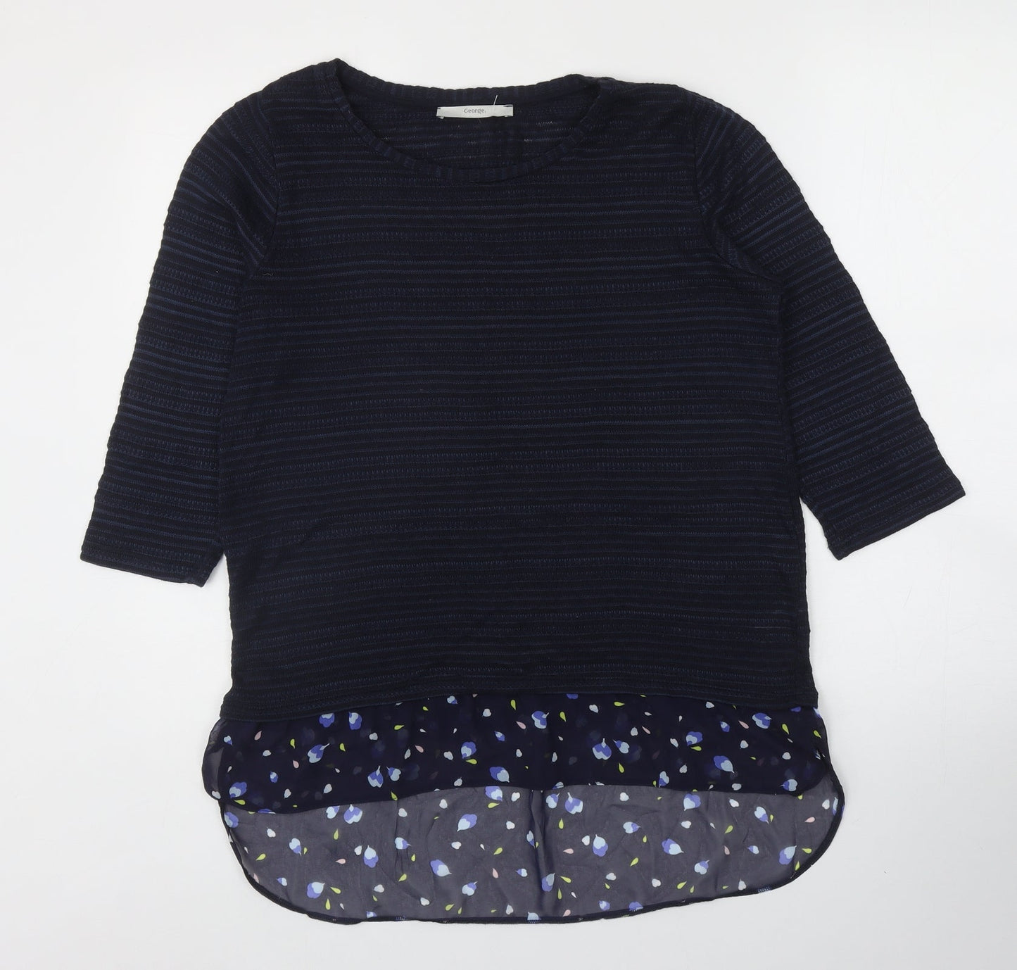 George Womens Blue Round Neck Floral Polyester Pullover Jumper Size 14