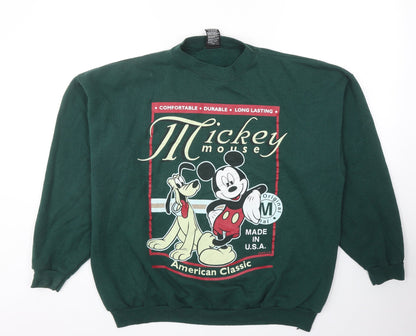 Mickey Unlimited Womens Green Cotton Pullover Sweatshirt Size XL Pullover - Mickey And Friends Pluto