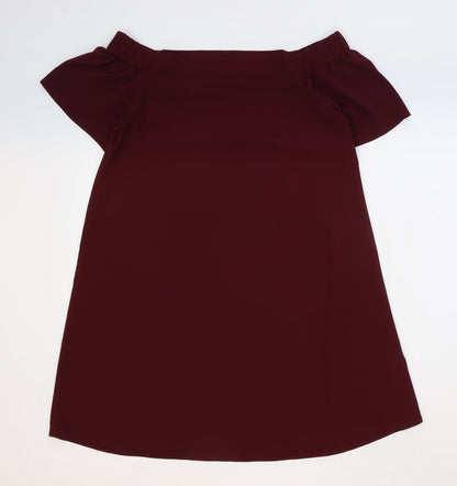 New Look Womens Red Polyester Trapeze & Swing Size 10 Off the Shoulder Pullover