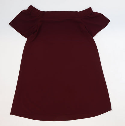 New Look Womens Red Polyester Trapeze & Swing Size 10 Off the Shoulder Pullover