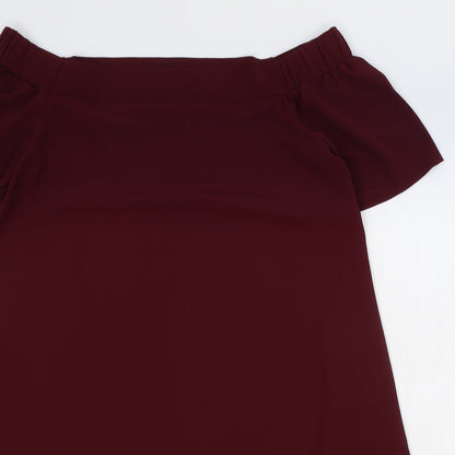 New Look Womens Red Polyester Trapeze & Swing Size 10 Off the Shoulder Pullover