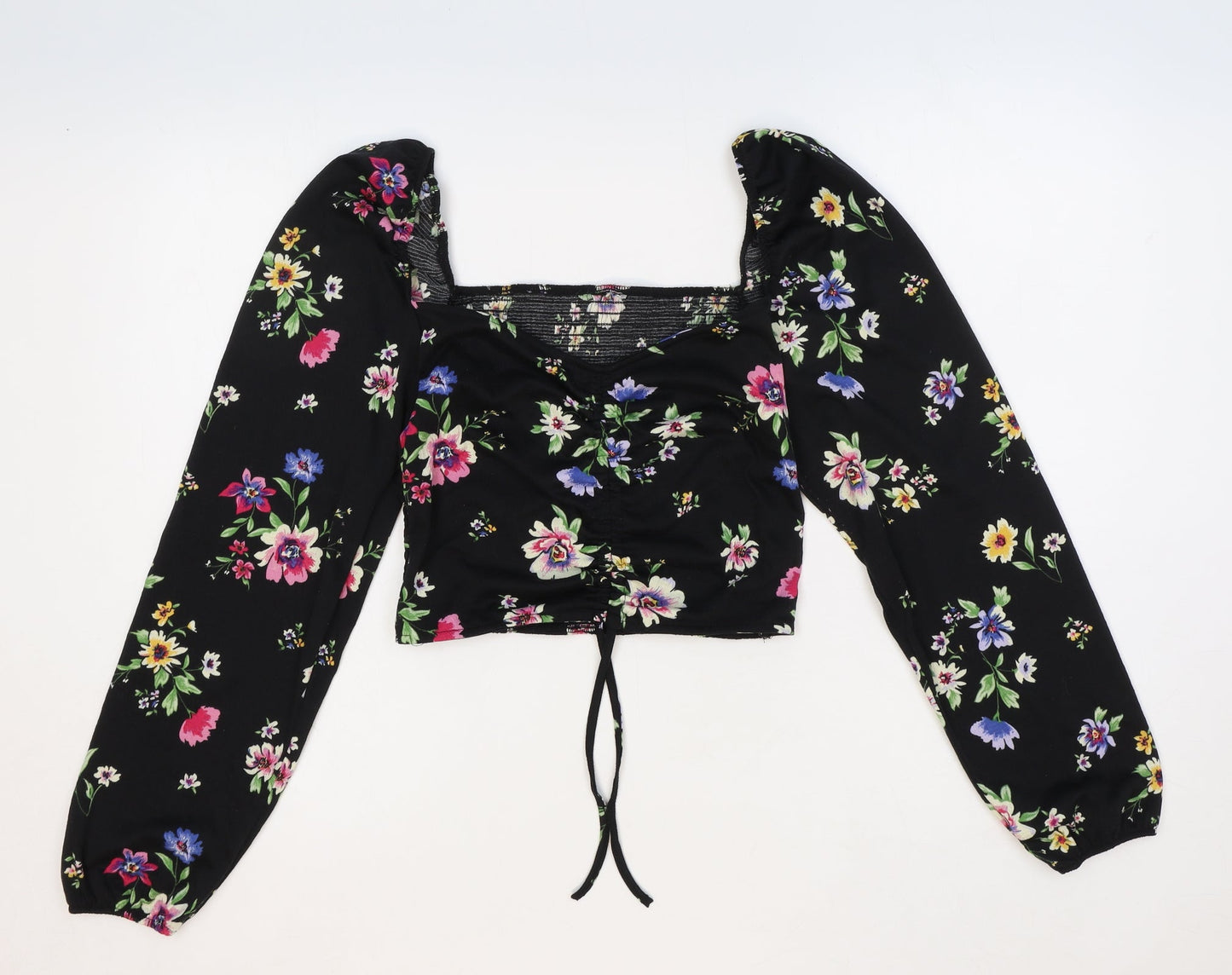 Womens UK Size M Preworn Black Cropped Blouse