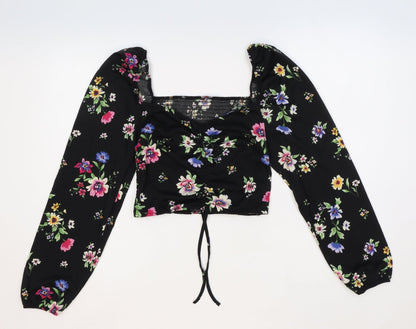 Womens UK Size M Preworn Black Cropped Blouse