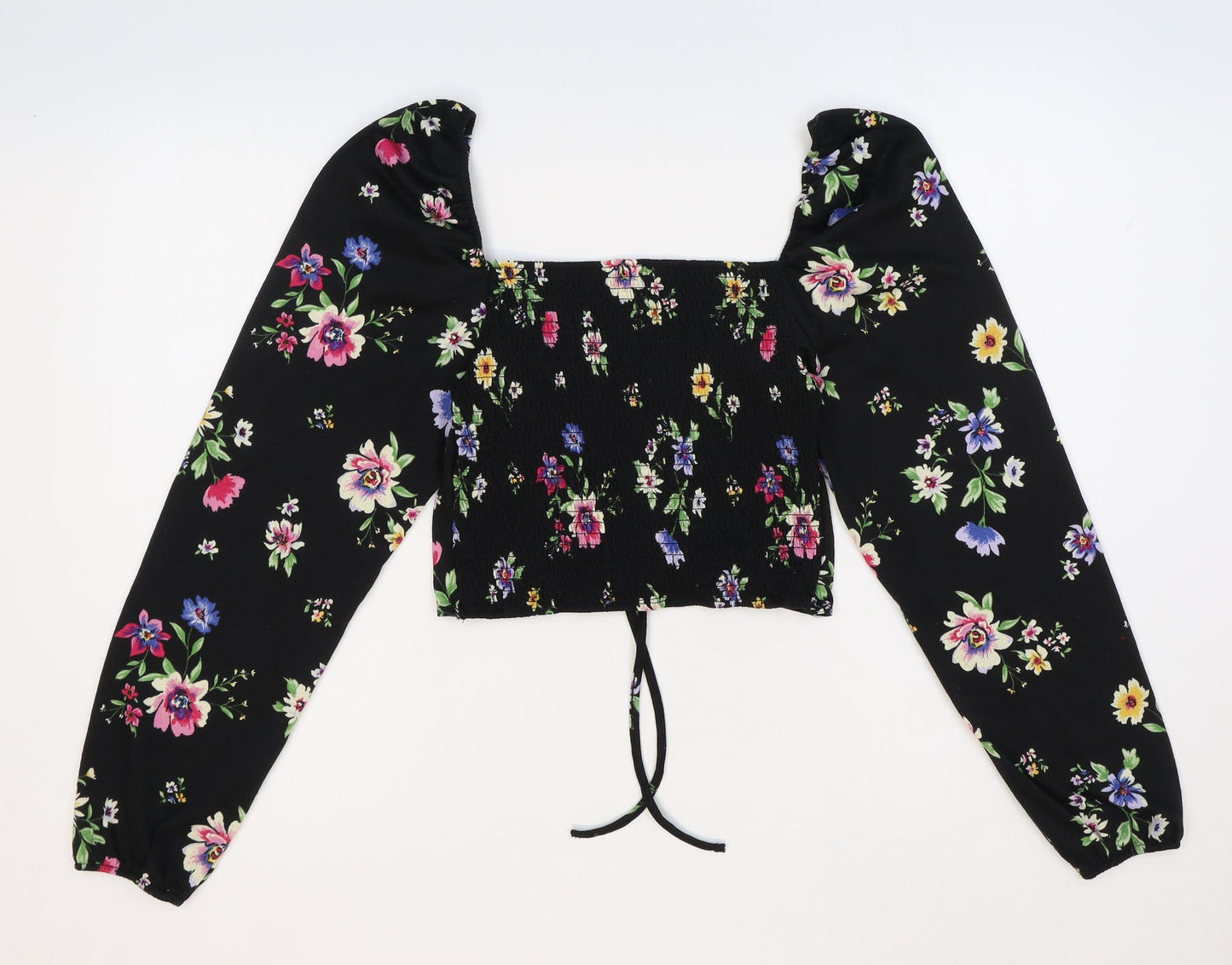Womens UK Size M Preworn Black Cropped Blouse