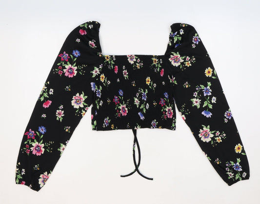 Womens UK Size M Preworn Black Cropped Blouse