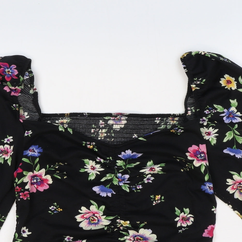 Womens UK Size M Preworn Black Cropped Blouse