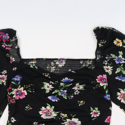 Womens UK Size M Preworn Black Cropped Blouse